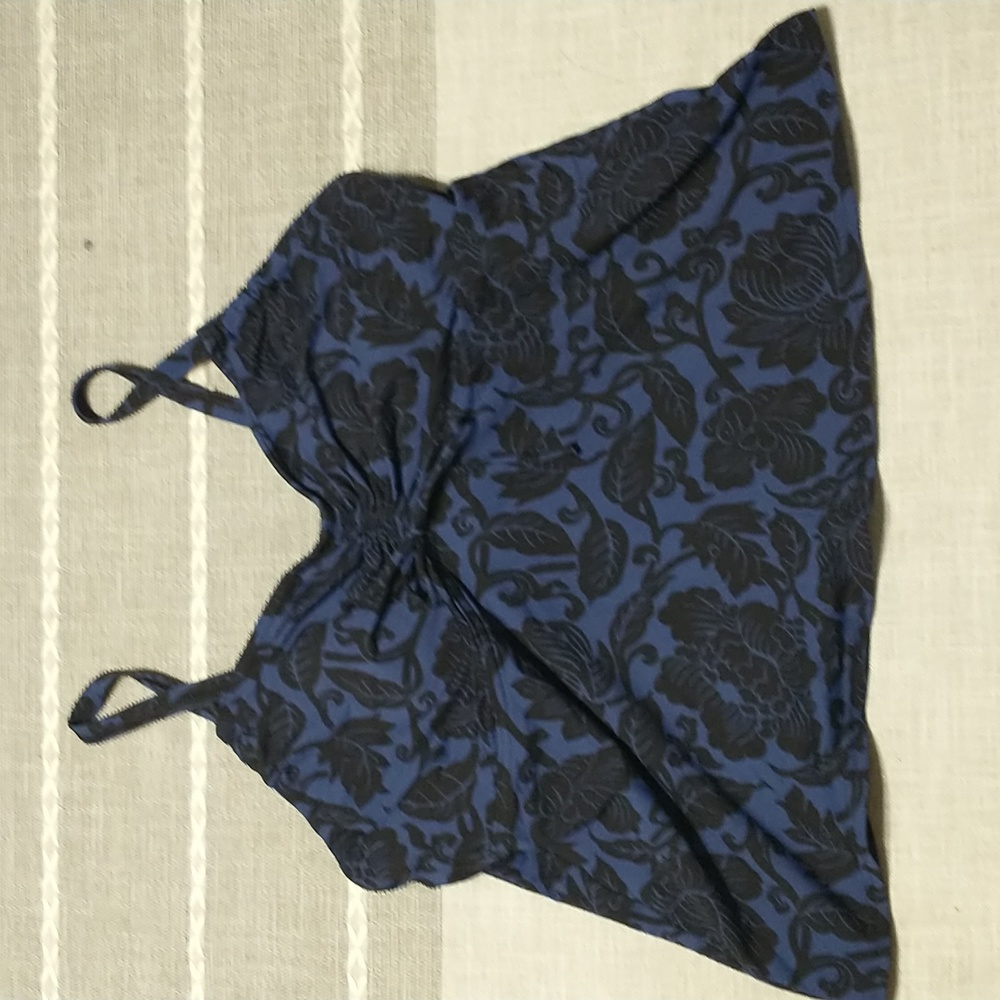 Lands' End Blue and Black Floral Swim Top